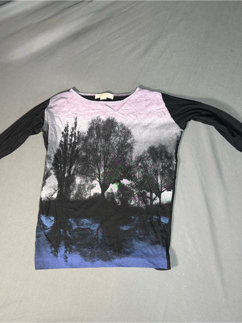 Stella McCartney womans Black & Purple Tree-Print Long Sleeve Top